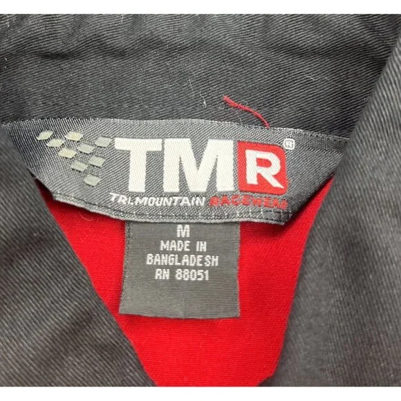 TMR  Mens M PIT CREW GARAGE MECHANIC RACING WORK  BLACK RED Collar Pocket - Picture 5 of 5